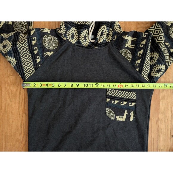 Ecuador Aztec Hoodie Pullover Wool Blend Blue Footed Design Handmade Alpaca L - Picture 12 of 12